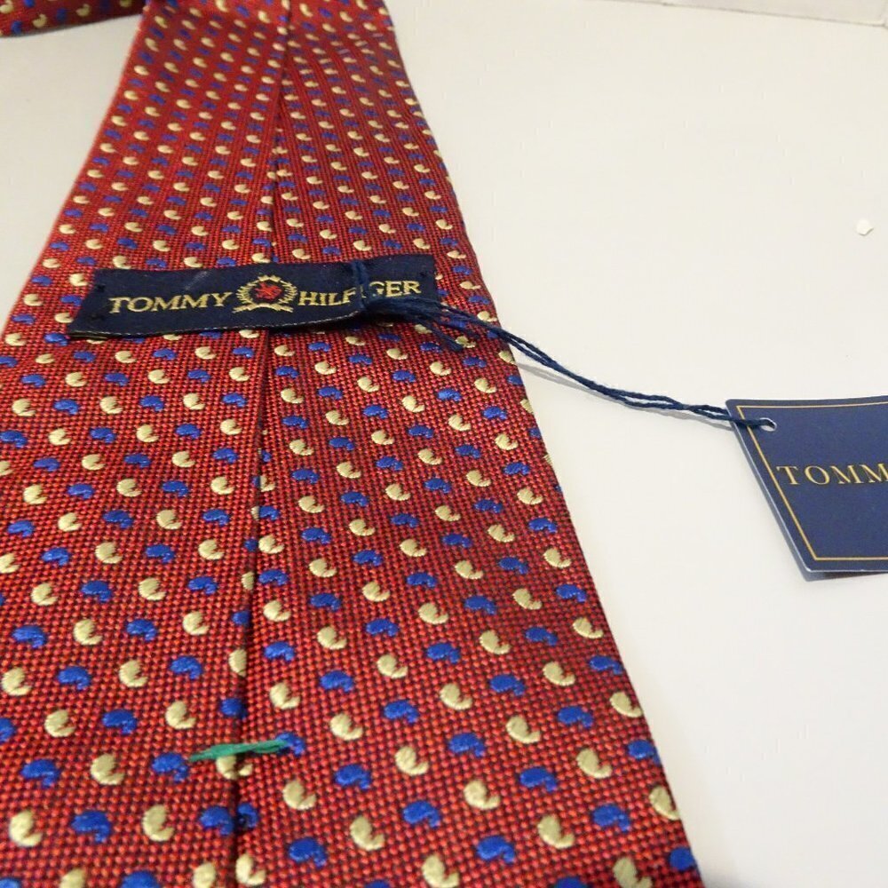 Tommy Hilfiger Silk Red Blue Cream Abstract Print NEW Made USA Preppy